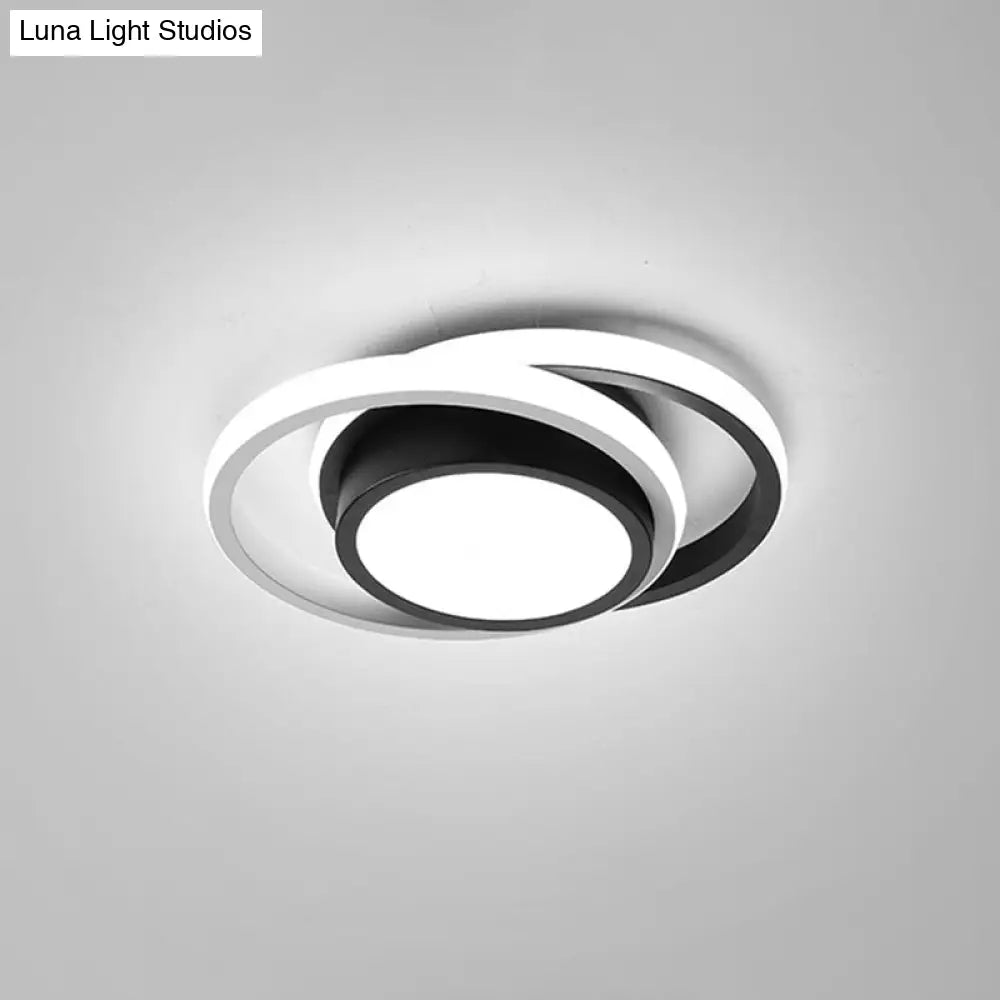 Minimalist Led Ceiling Light Black-White With Dual Circle Guard And Warm/White