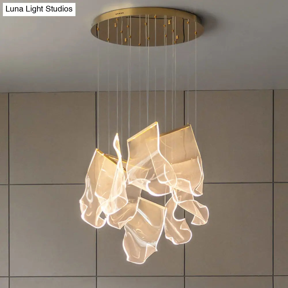 Minimalist Led Ceiling Light - Brass Finish Paper Sheet Inspired Pendant With Acrylic Shade