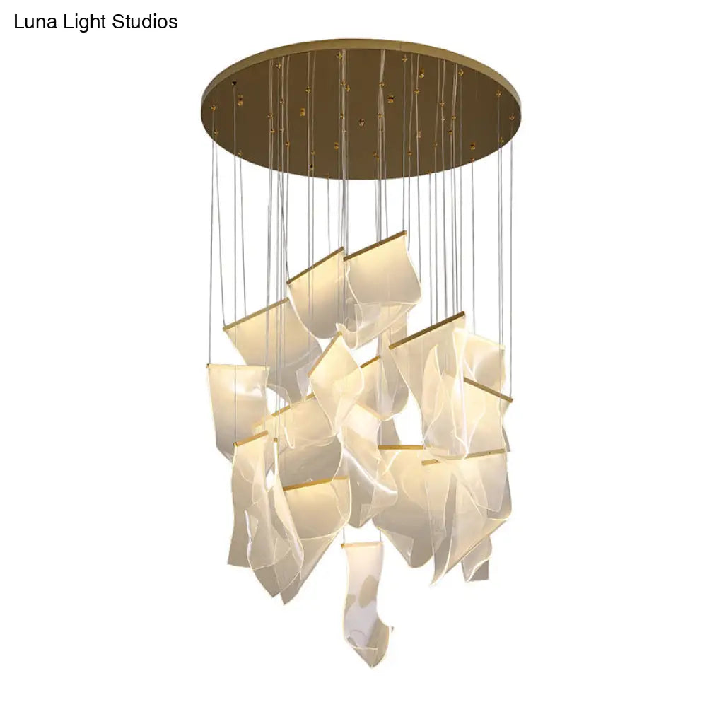 Minimalist Led Ceiling Light - Brass Finish Paper Sheet Inspired Pendant With Acrylic Shade