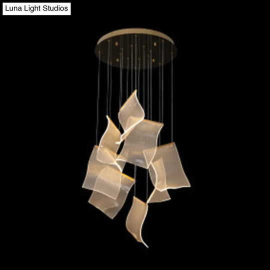 Minimalist Led Brass Finish Ceiling Light With Paper Sheet Design - Multi-Light Pendant Acrylic