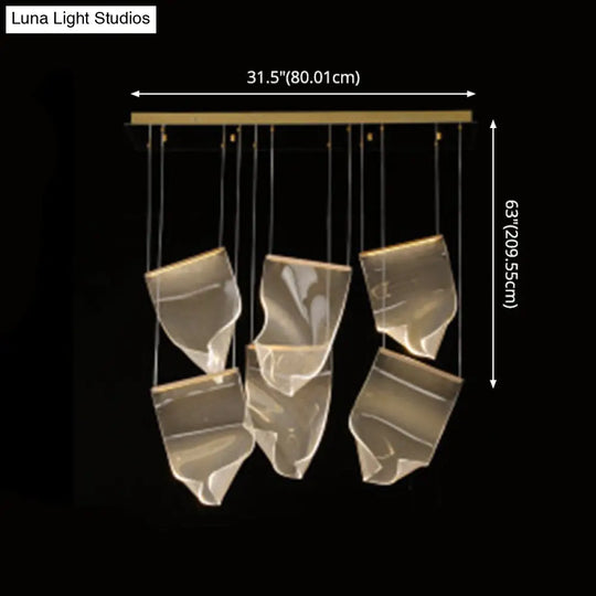 Minimalist Led Ceiling Light - Brass Finish Paper Sheet Inspired Pendant With Acrylic Shade