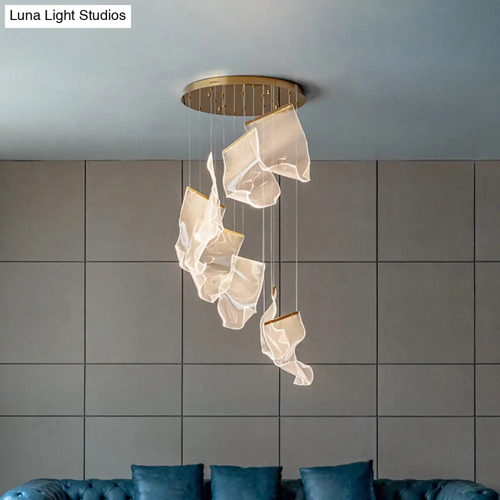 Minimalist Led Ceiling Light - Brass Finish Paper Sheet Inspired Pendant With Acrylic Shade