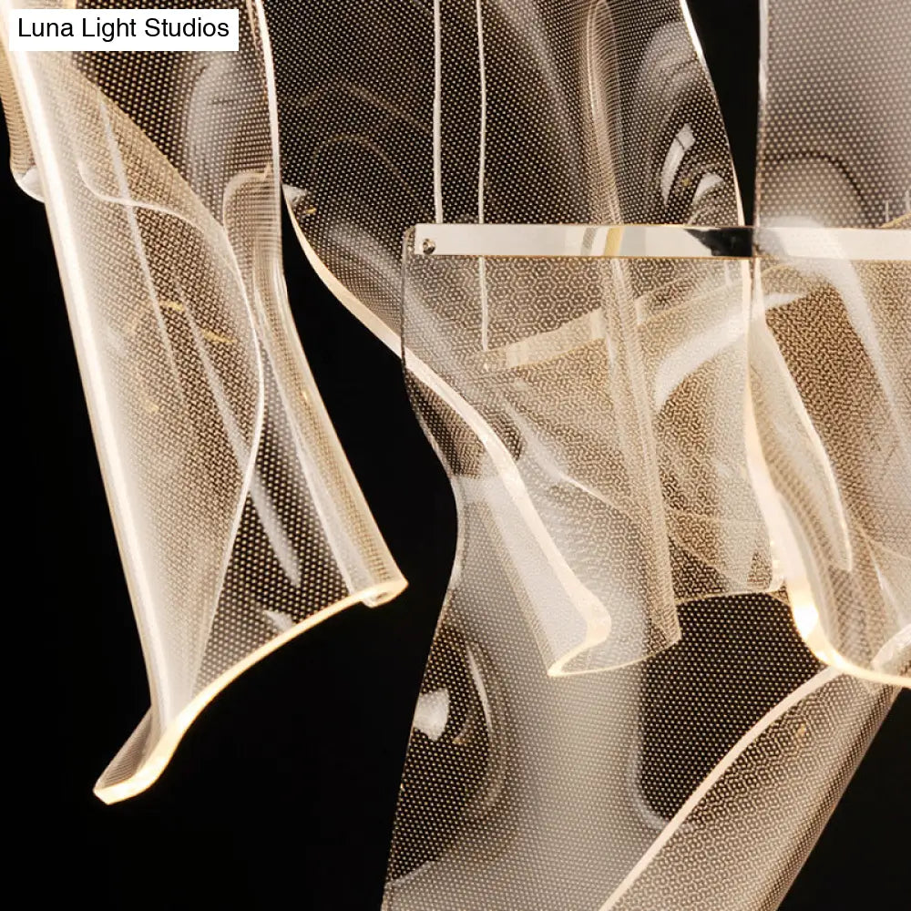 Minimalist Led Ceiling Light - Brass Finish Paper Sheet Inspired Pendant With Acrylic Shade