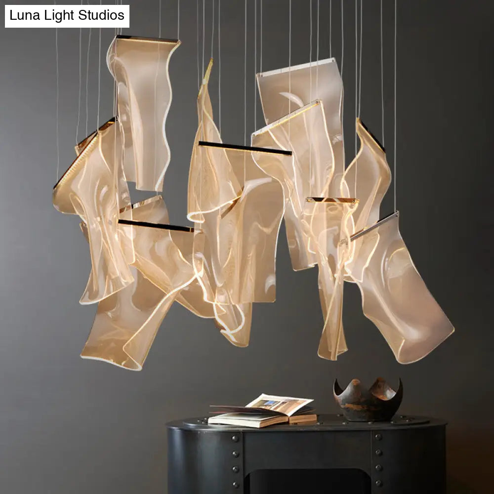 Minimalist Led Ceiling Light - Brass Finish Paper Sheet Inspired Pendant With Acrylic Shade