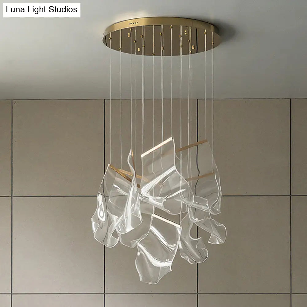 Minimalist Led Ceiling Light - Brass Finish Paper Sheet Inspired Pendant With Acrylic Shade