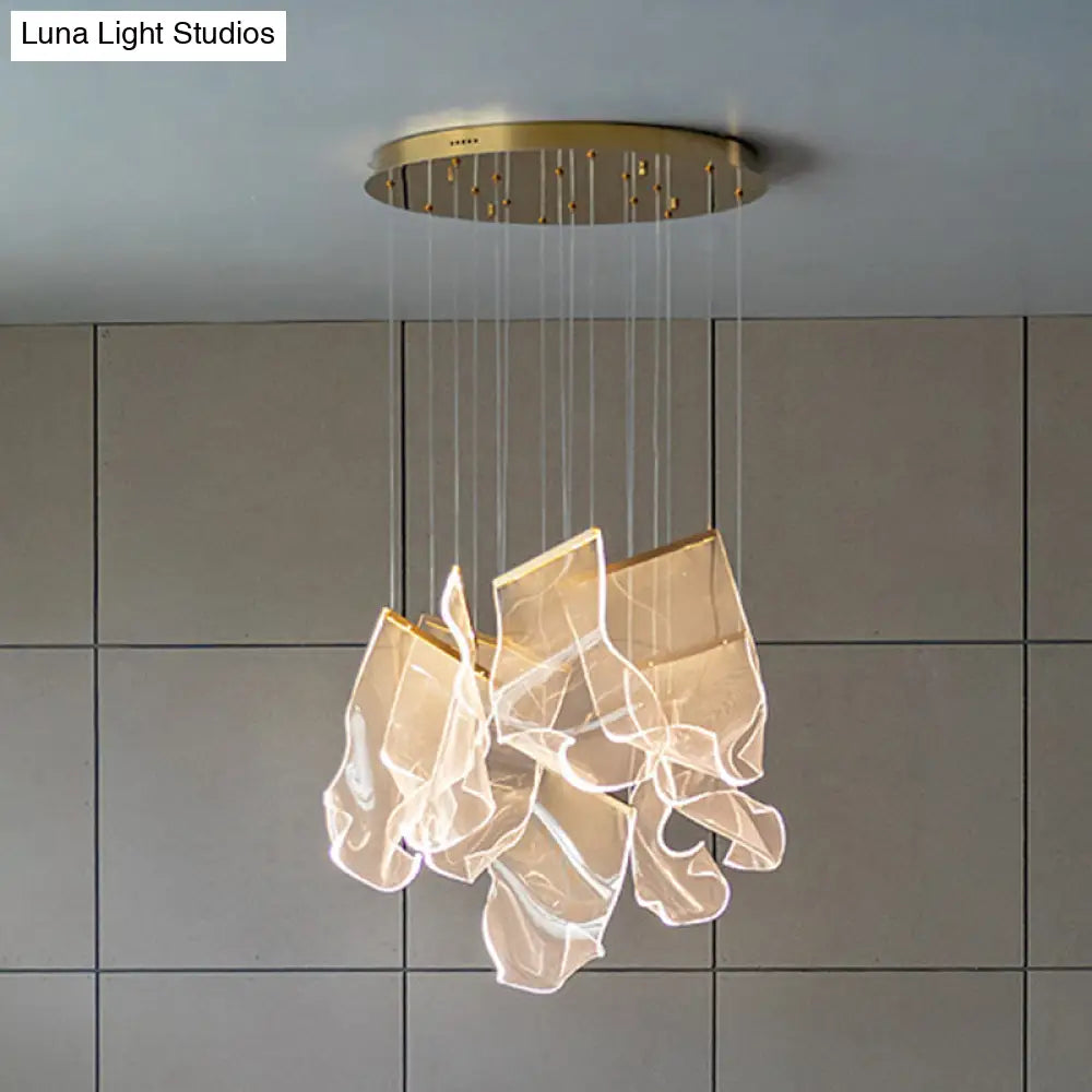 Minimalist Led Ceiling Light - Brass Finish Paper Sheet Inspired Pendant With Acrylic Shade