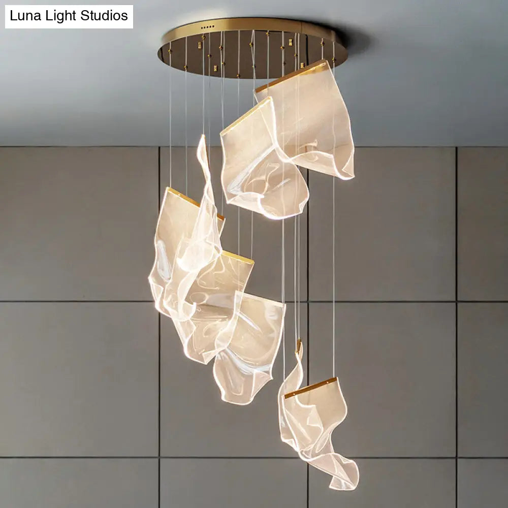 Minimalist Led Ceiling Light - Brass Finish Paper Sheet Inspired Pendant With Acrylic Shade