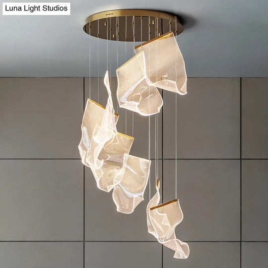 Minimalist Led Ceiling Light - Brass Finish Paper Sheet Inspired Pendant With Acrylic Shade