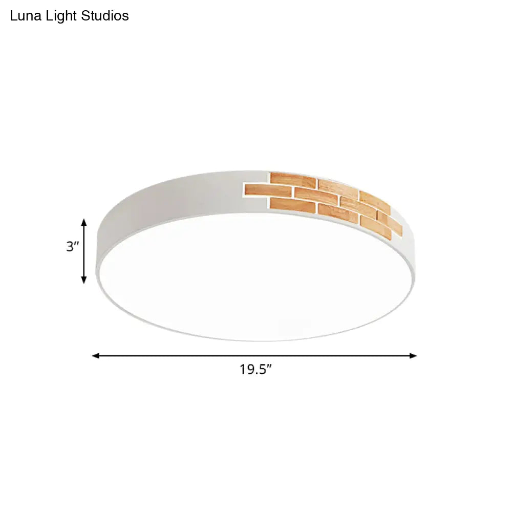 Minimalist Led Ceiling Light Fixture In White & Wood Flush Mount Choice Of 16 19.5 Or 23.5 Dia