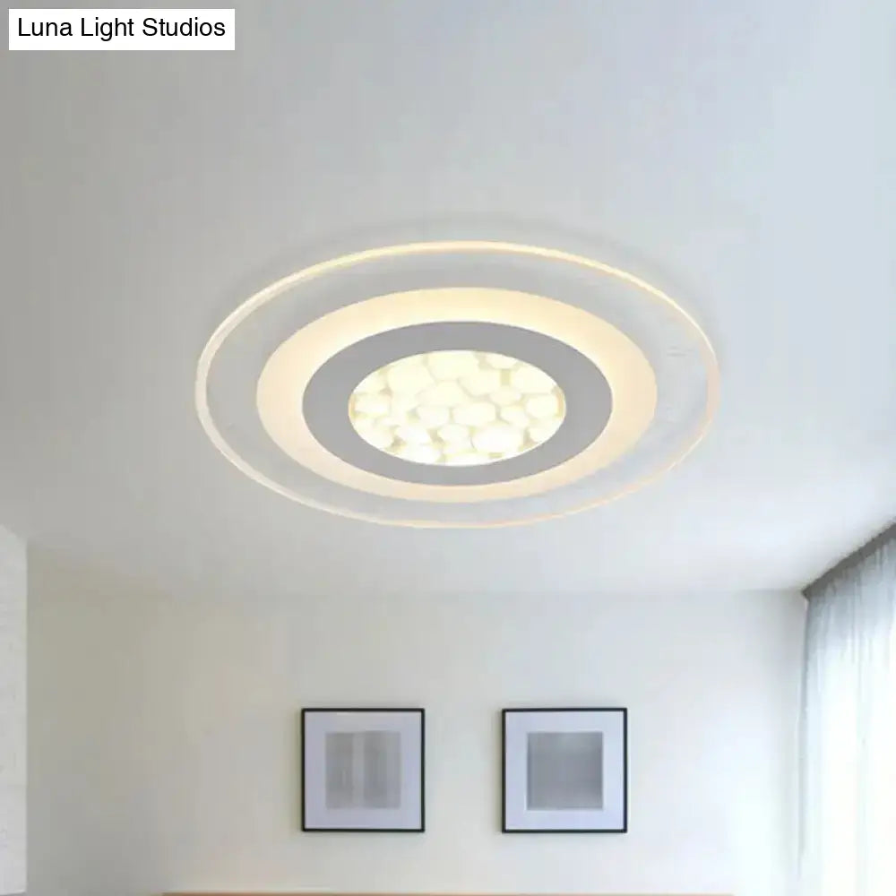 Minimalist Led Ceiling Light In White With Pebble Pattern - Thin And Versatile Shape Options For