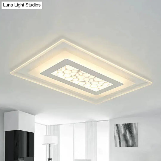 Minimalist Led Ceiling Light In White With Pebble Pattern - Thin And Versatile Shape Options For