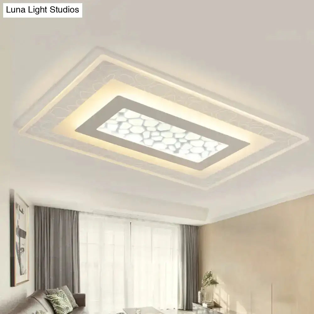 Minimalist Led Ceiling Light In White With Pebble Pattern - Thin And Versatile Shape Options For