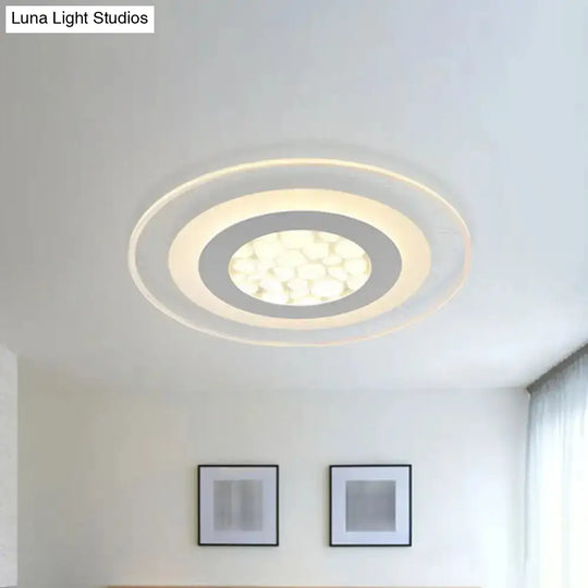 Minimalist Led Ceiling Light In White With Pebble Pattern - Thin And Versatile Shape Options For