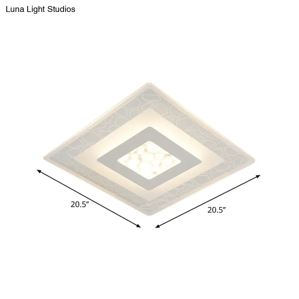 Minimalist Led Ceiling Light In White With Pebble Pattern - Thin And Versatile Shape Options For