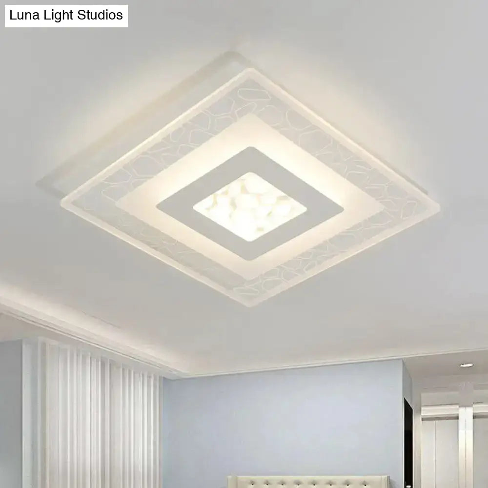 Minimalist Led Ceiling Light In White With Pebble Pattern - Thin And Versatile Shape Options For