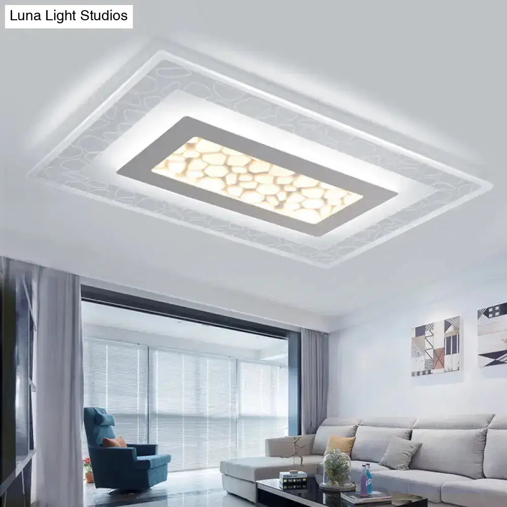 Minimalist Led Ceiling Light In White With Pebble Pattern - Thin And Versatile Shape Options For