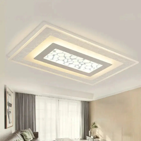 Minimalist Led Ceiling Light In White With Pebble Pattern - Thin And Versatile Shape Options For