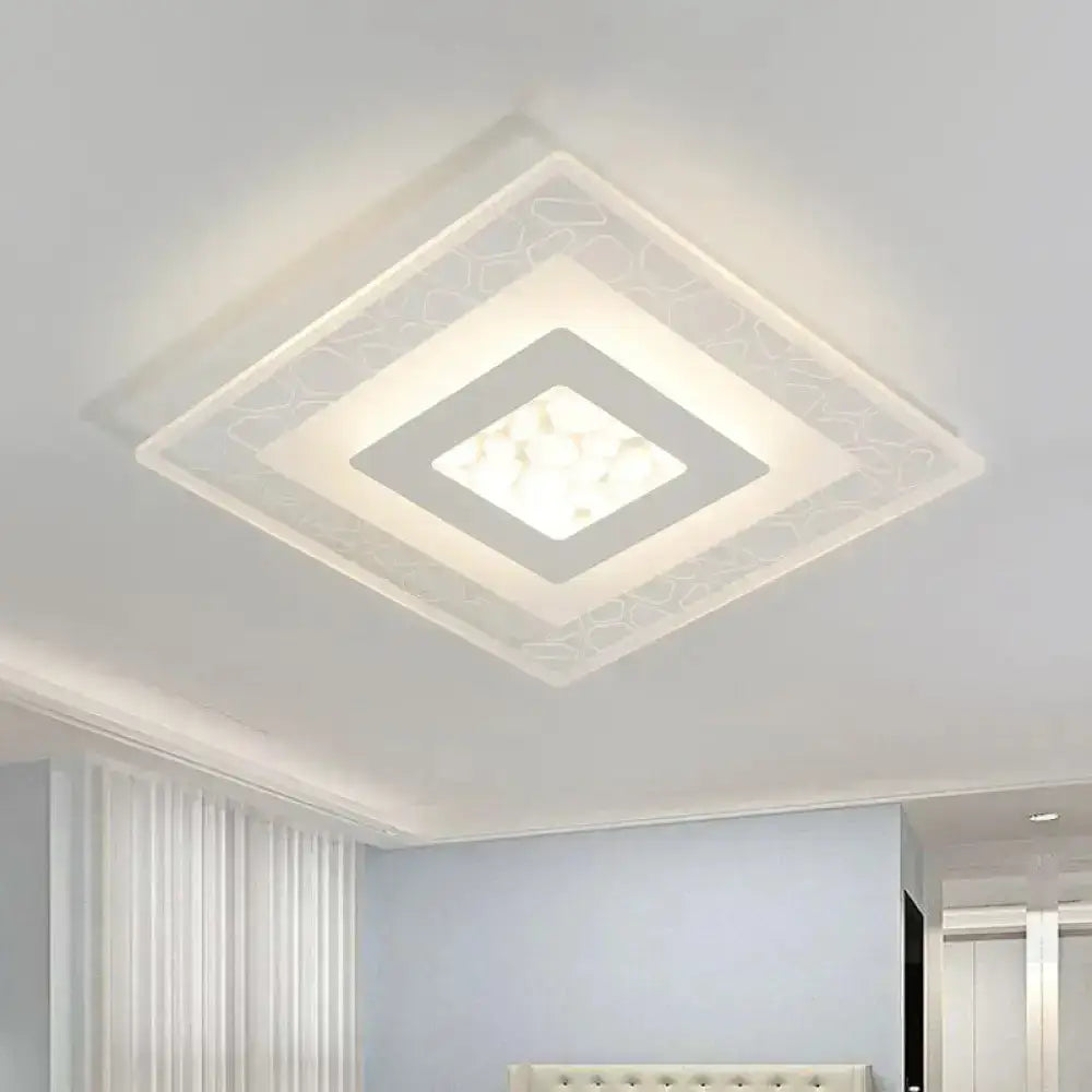 Minimalist Led Ceiling Light In White With Pebble Pattern - Thin And Versatile Shape Options For