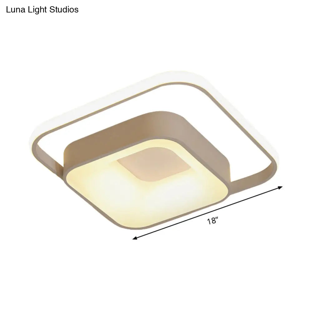 Minimalist Led Ceiling Light Square Metal Fixture With Stepless Dimming And Remote Control In