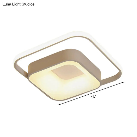 Minimalist Led Ceiling Light Square Metal Fixture With Stepless Dimming And Remote Control In