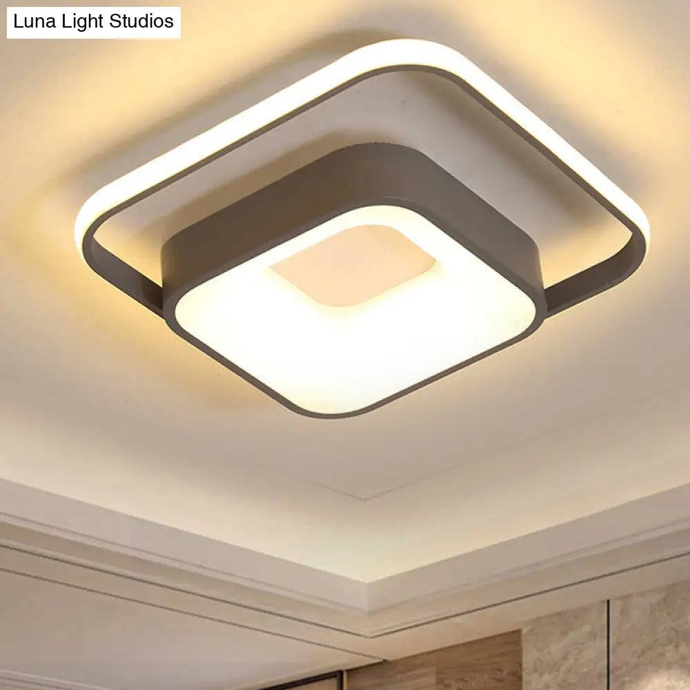 Minimalist Led Ceiling Light Square Metal Fixture With Stepless Dimming And Remote Control In