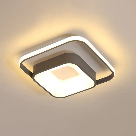 Minimalist Led Ceiling Light Square Metal Fixture With Stepless Dimming And Remote Control In