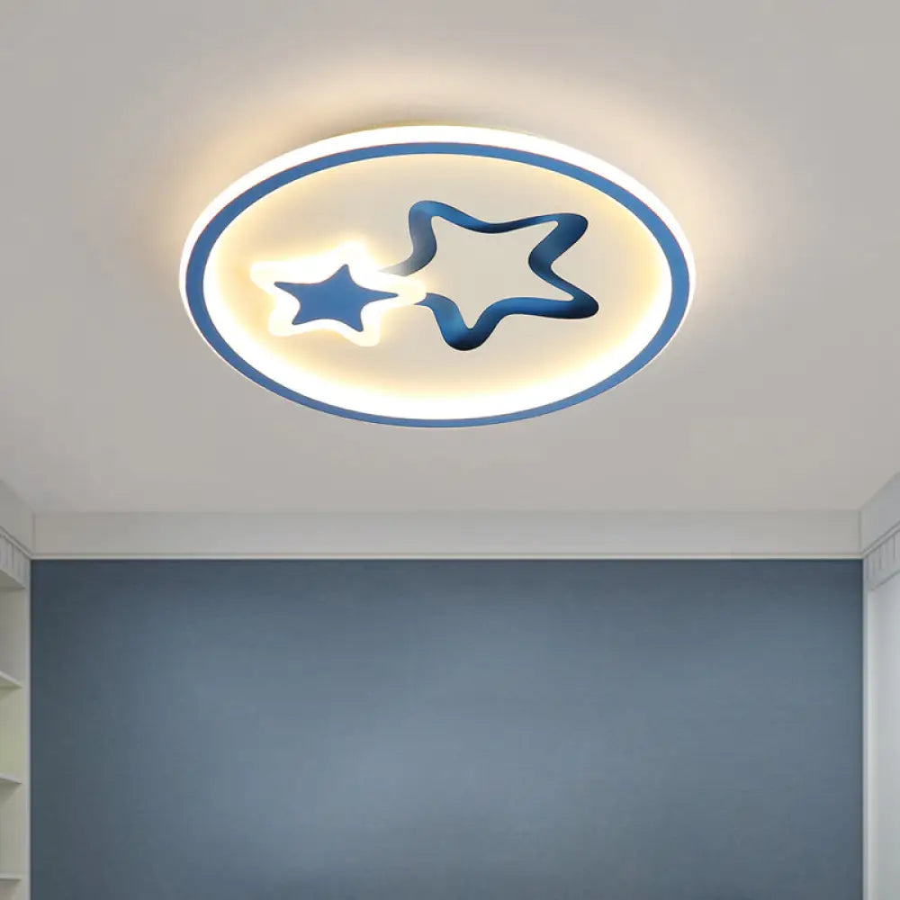 Minimalist Led Ceiling Light - White/Blue Star Flush Mount For Living Room Blue