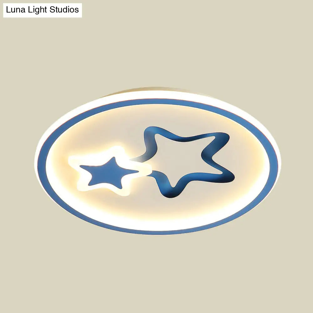 Minimalist Led Ceiling Light - White/Blue Star Flush Mount For Living Room