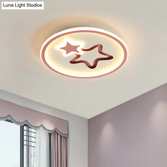 Minimalist Led Ceiling Light - White/Blue Star Flush Mount For Living Room Pink