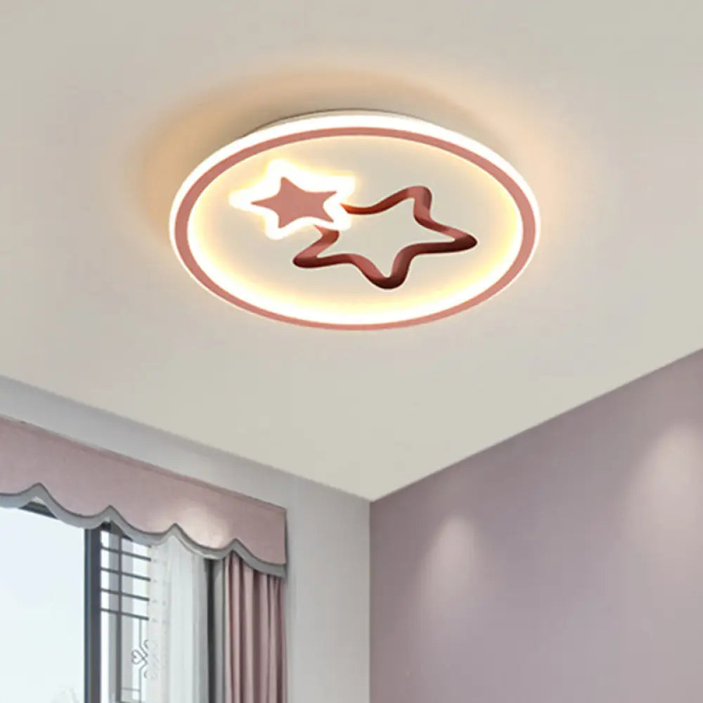 Minimalist Led Ceiling Light - White/Blue Star Flush Mount For Living Room Pink