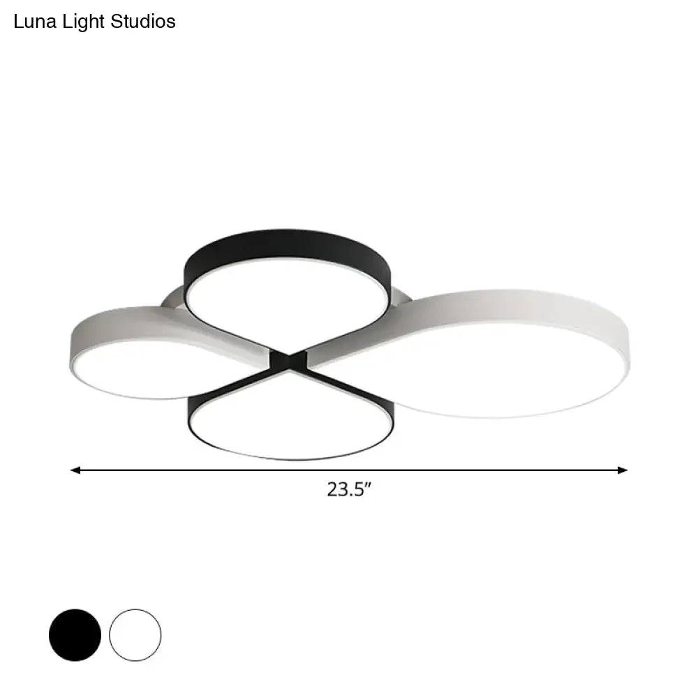 Minimalist Led Ceiling Light With 4-Leaf Clover Design In Black/White - Warm/White 20.5/23.5 Width