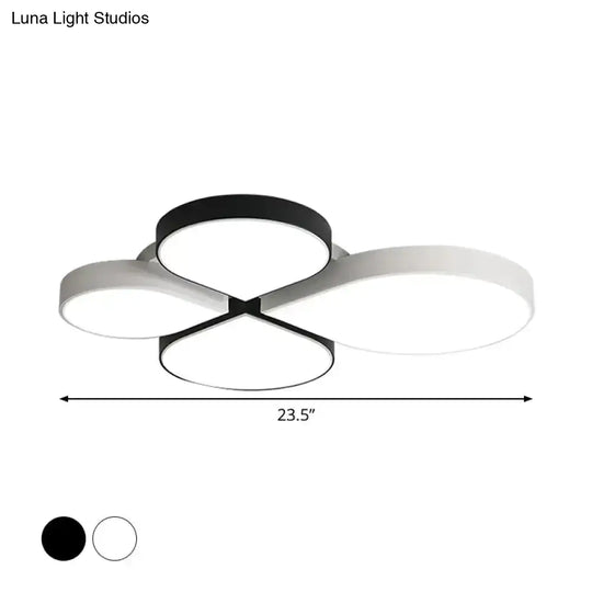 Minimalist Led Ceiling Light With 4-Leaf Clover Design In Black/White - Warm/White 20.5’/23.5’ Width