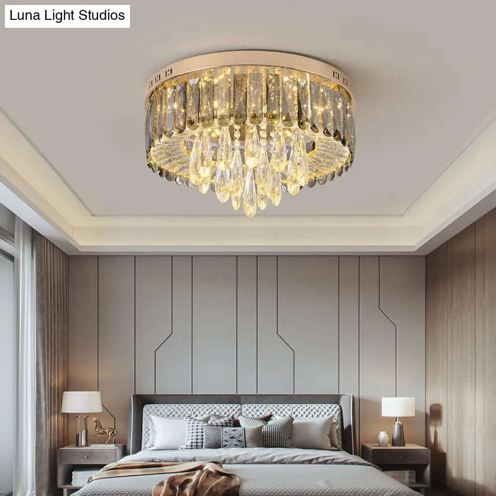Minimalist Led Ceiling Light With Crystal Shade - Clear Flush Mount For Bedrooms