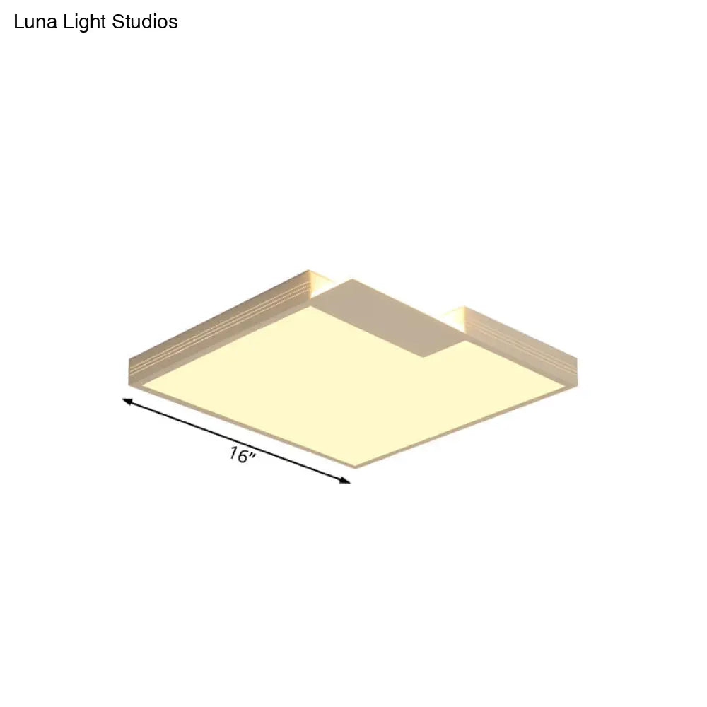 Minimalist Led Ceiling Lighting: Square Acrylic Flush Mount White 16/19.5 Width Warm/White Light