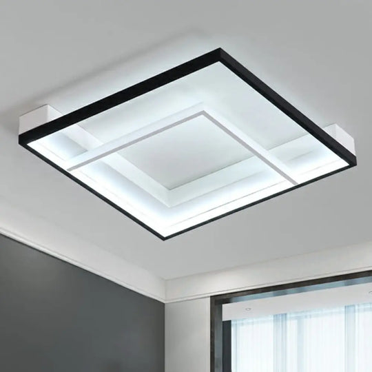 Minimalist Led Ceiling Mount Lamp - Square Aluminum Black And White Flush Mounted Light For Bedroom