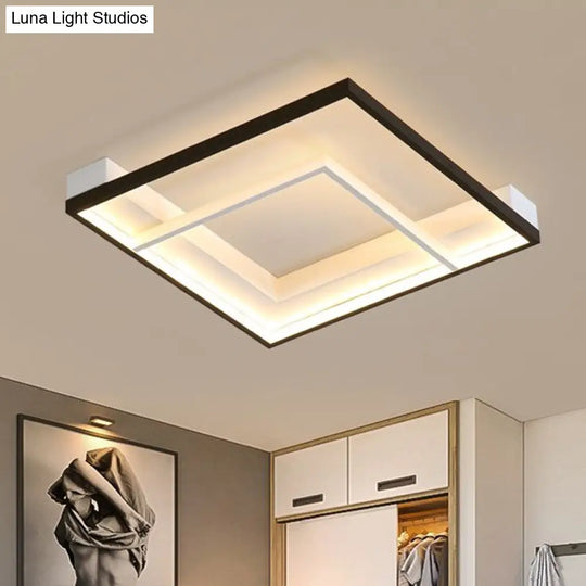 Minimalist Led Ceiling Mount Lamp - Square Aluminum Black And White Flush Mounted Light For Bedroom