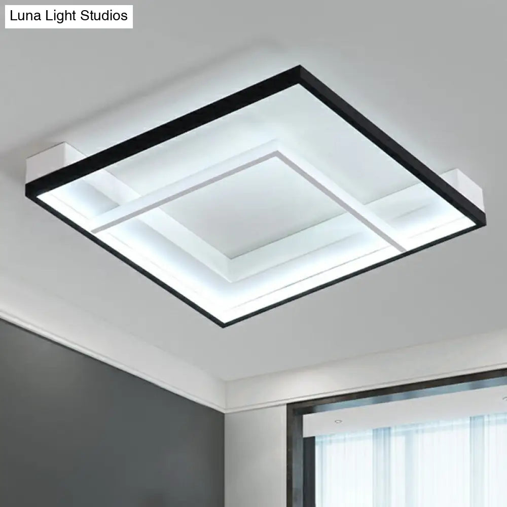 Minimalist Led Ceiling Mount Lamp - Square Aluminum Black And White Flush Mounted Light For Bedroom