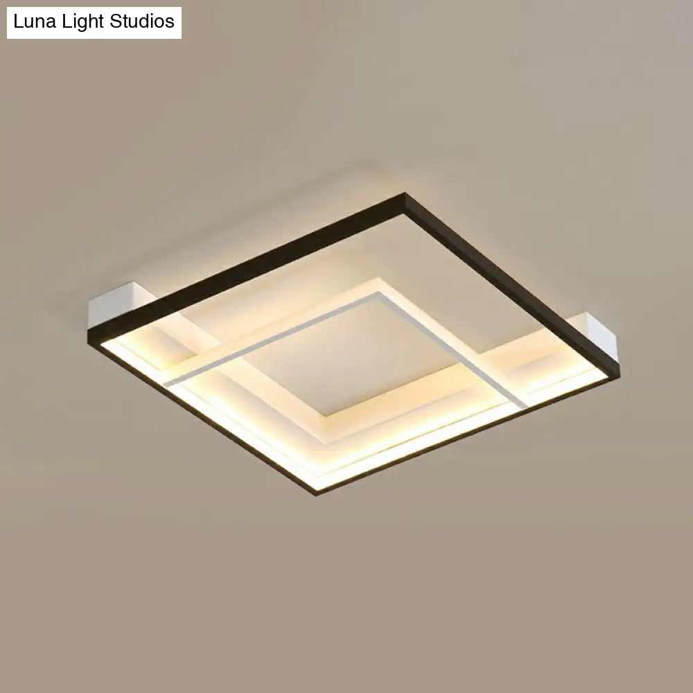 Minimalist Led Ceiling Mount Lamp - Square Aluminum Black And White Flush Mounted Light For Bedroom