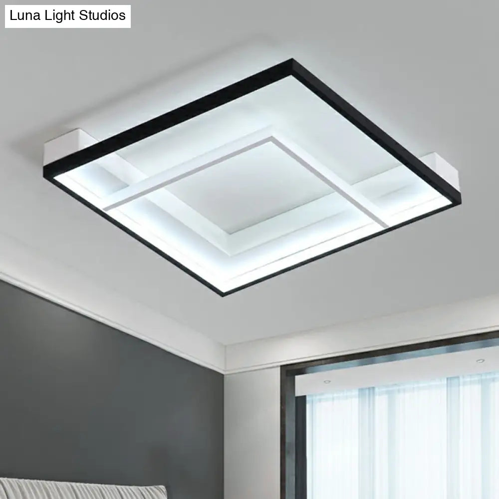 Minimalist Led Ceiling Mount Lamp - Square Aluminum Black And White Flush Mounted Light For Bedroom