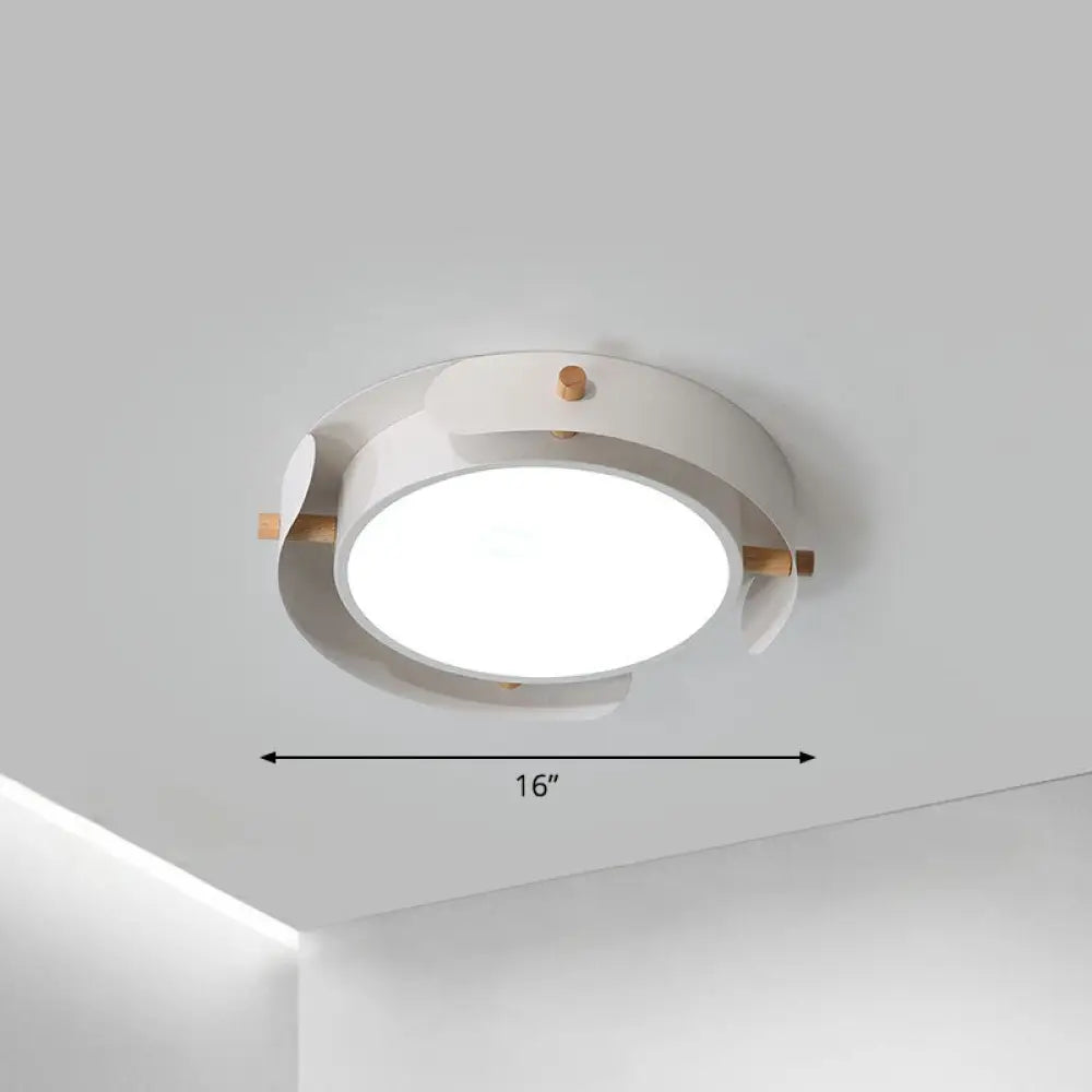Minimalist Led Ceiling Mount Light - Round Metal Flush Fixture For Bedroom Lighting White / 16’