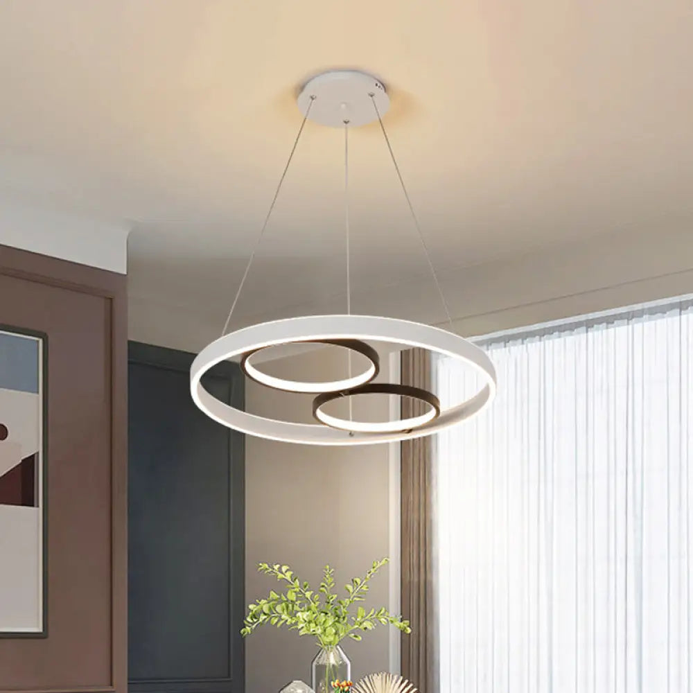 Minimalist Led Chandelier: Black/White Circular Hanging Light Kit With Acrylic Frame Warm/White