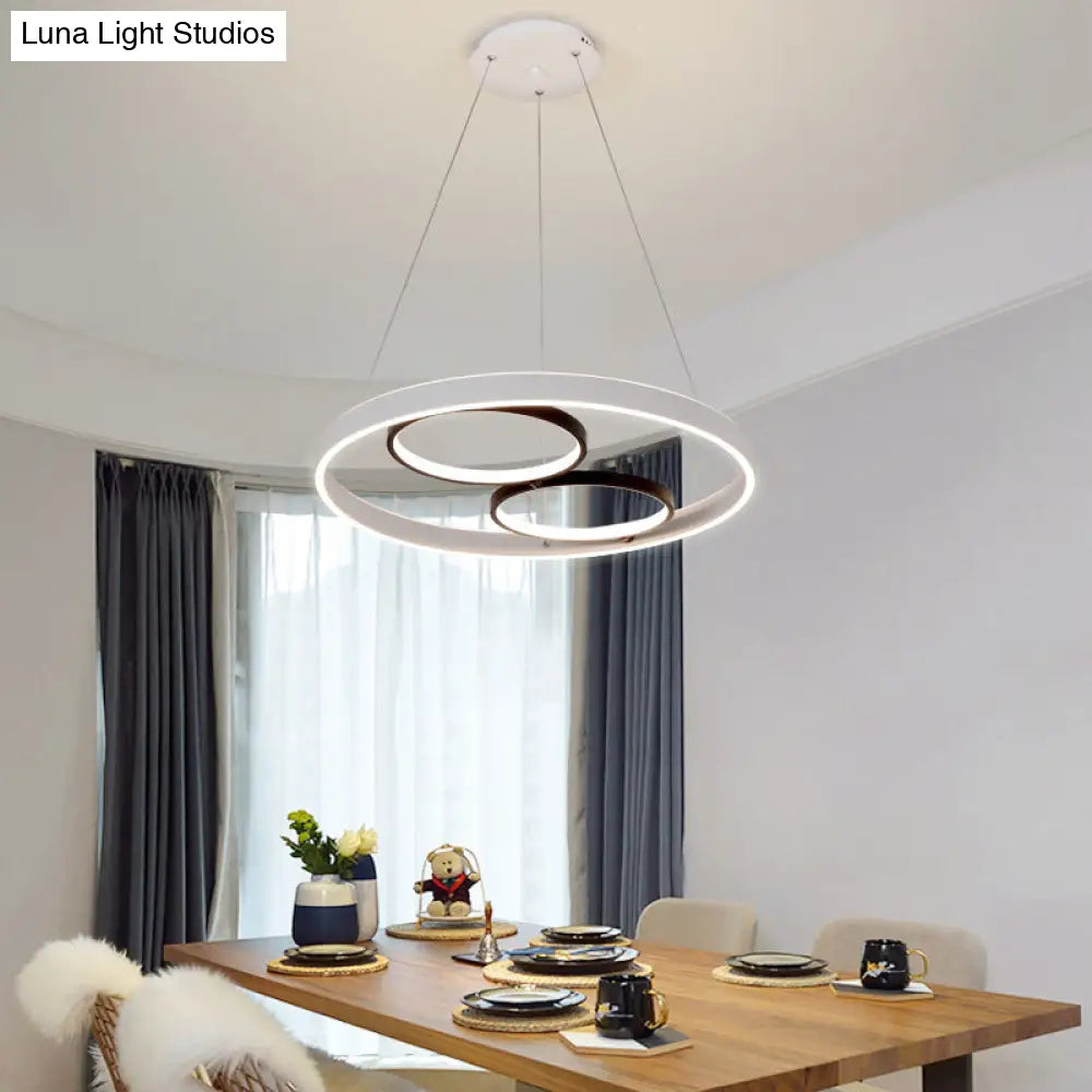 Minimalist Led Chandelier: Black/White Circular Hanging Light Kit With Acrylic Frame Warm/White