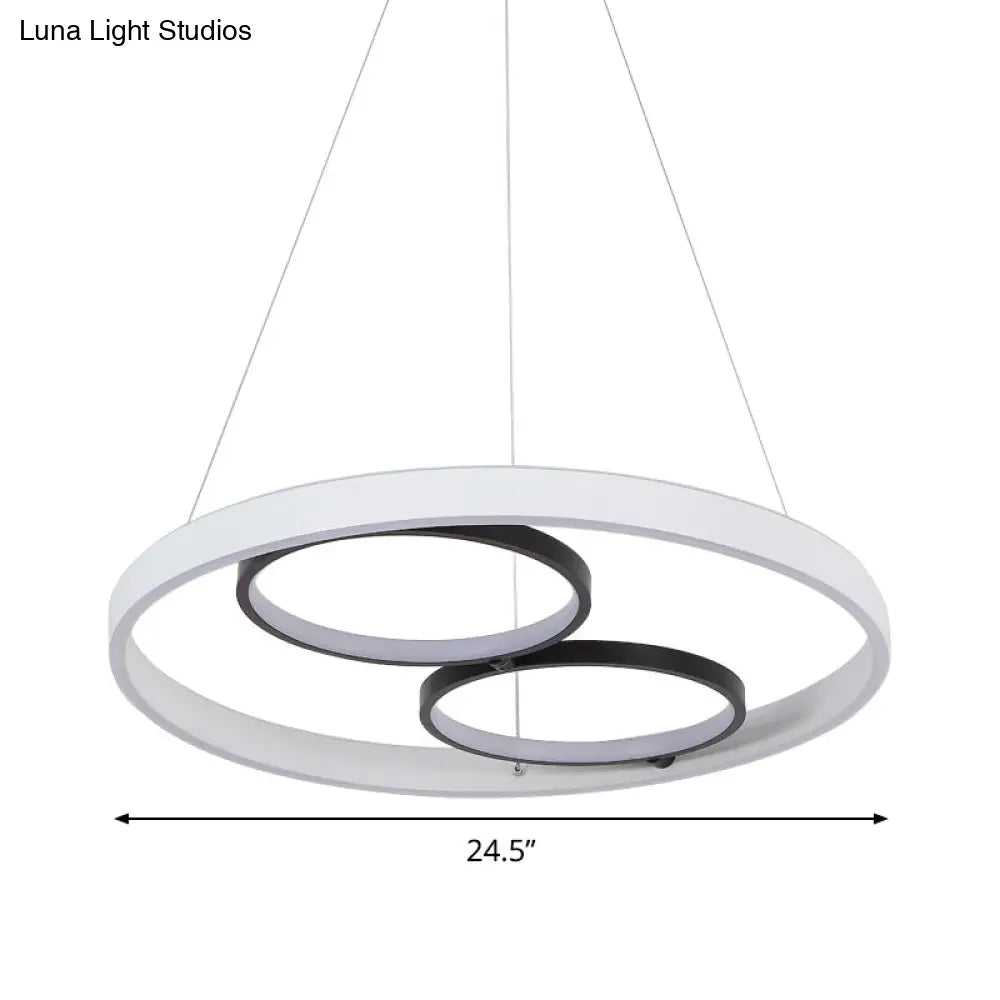 Minimalist Led Chandelier: Black/White Circular Hanging Light Kit With Acrylic Frame Warm/White