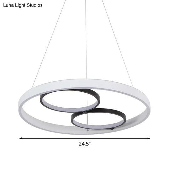 Minimalist Led Chandelier: Black/White Circular Hanging Light Kit With Acrylic Frame Warm/White