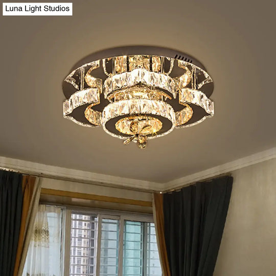 Minimalist Led Chrome Ceiling Light With Bloom Faceted Crystal - Semi Flush Mount Fixture