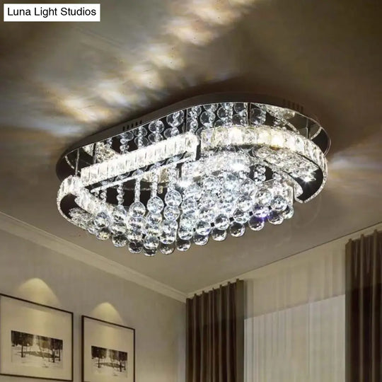 Minimalist Led Chrome Crystal Ball Flush Mount Light Fixture