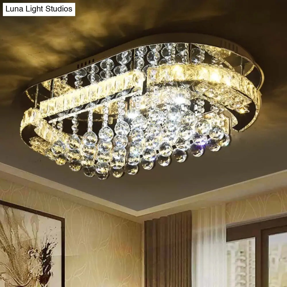 Minimalist Led Chrome Crystal Ball Flush Mount Light Fixture