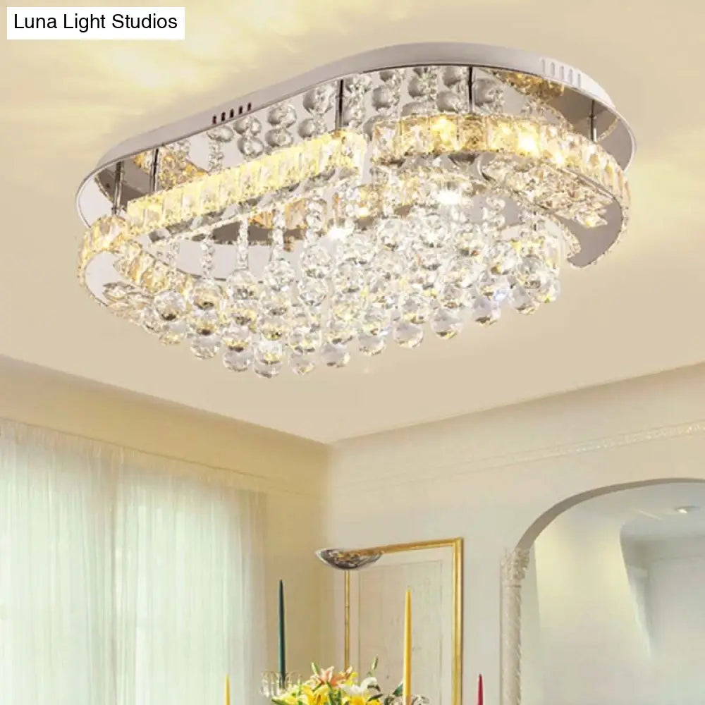 Minimalist Led Chrome Crystal Ball Flush Mount Light Fixture