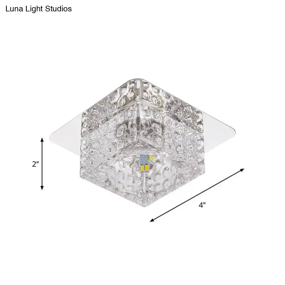 Minimalist Led Chrome Flushmount Ceiling Light With Beveled Crystal Square Design