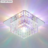 Minimalist Led Chrome Flushmount Ceiling Light With Beveled Crystal Square Design